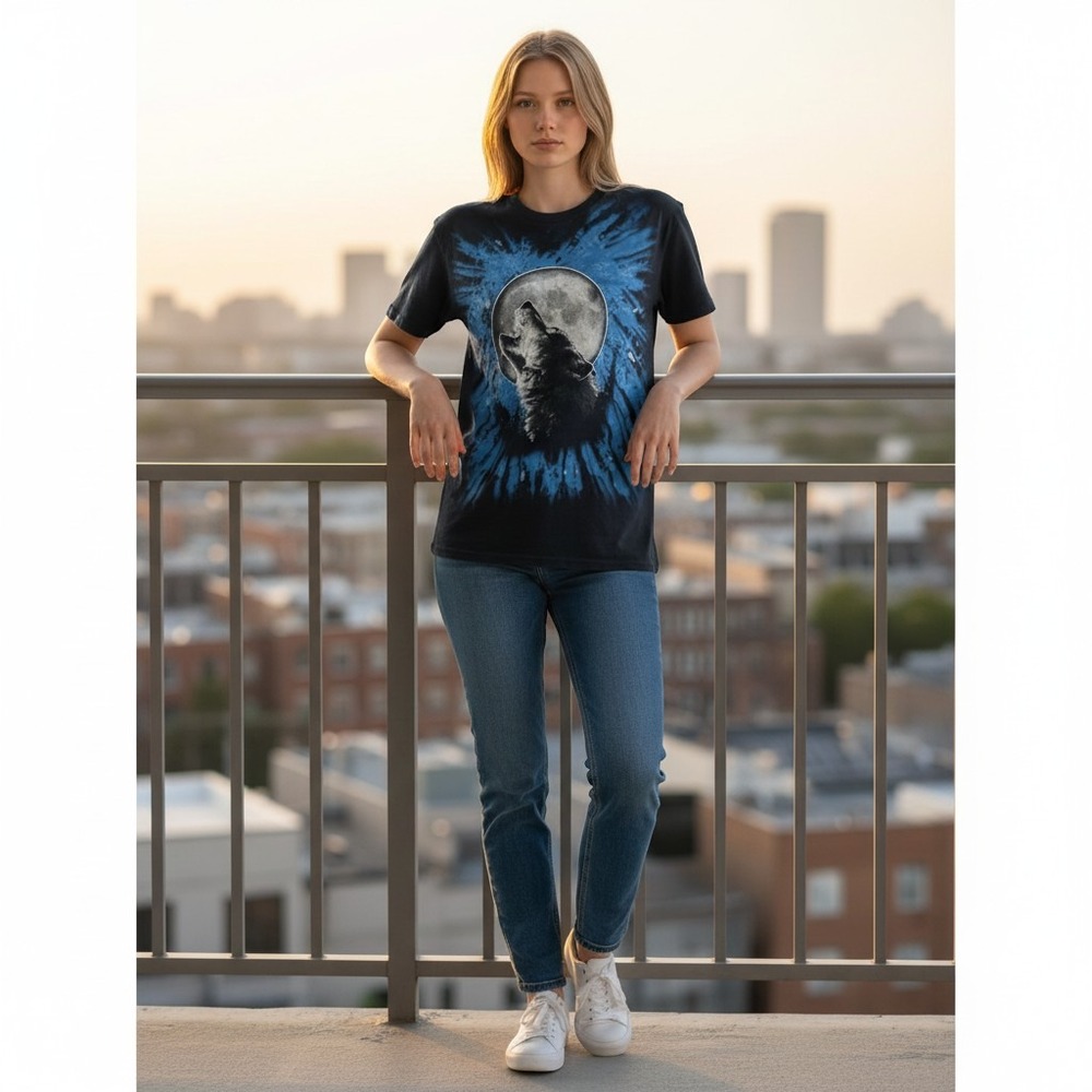 Vintage Y2K Wolf Nature Shirt Adult‎ Size L  Men's Navy Blue Tee, Cotton
